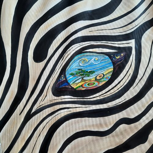 Paradise in the eye of the Zebra by Andrea Philipp-Zankl, Painting for Sale on Singulart