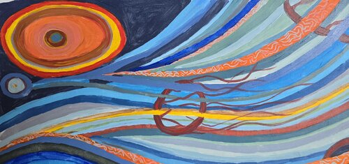 Jellyfish in the sunset van Andrea Philipp-Zankl, Schilderij te koop op Singulart