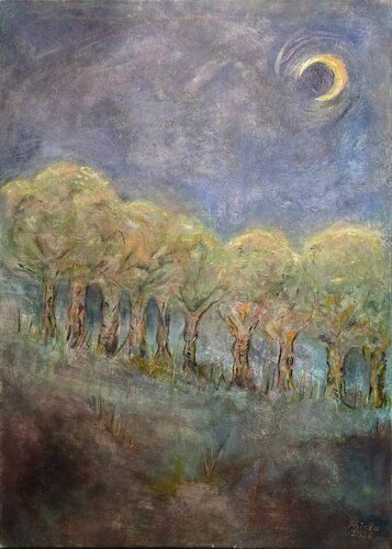 Trees in moonlight by Andrea Philipp-Zankl, Painting for Sale on Singulart