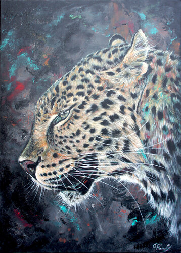 Un léopard dans l'espace de Yoan RIMBAULT, Pintura a la venta en Singulart