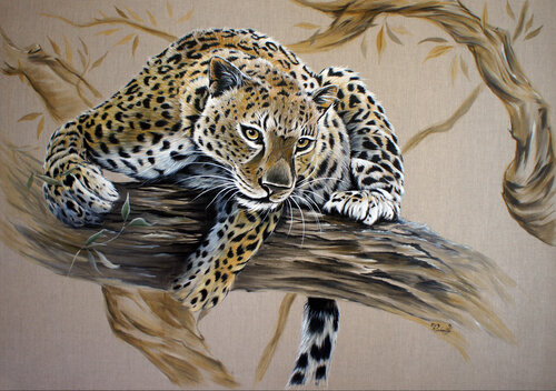 Jaguar sur sa branche van Yoan RIMBAULT, Schilderij te koop op Singulart