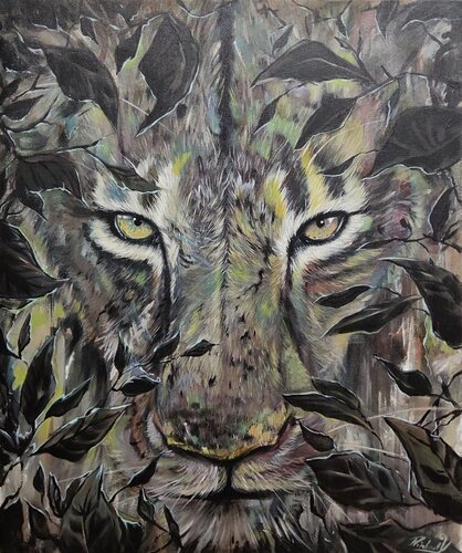 Panthera leo, environnement sauvage de Yoan RIMBAULT, Pintura a la venta en Singulart