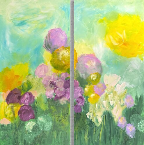 Diptychon "Where sun meets purple petals" 1+2 257 von Monika Starke, Malerei kaufen auf Singulart