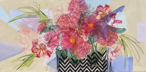 Large bouquet in a chevron vase von Monika Starke, Malerei kaufen auf Singulart