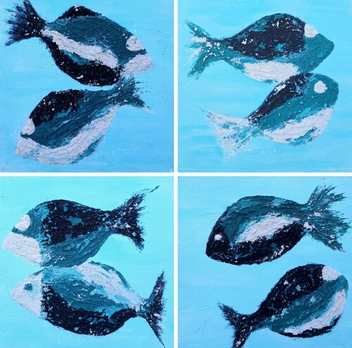 PECES (cuadríptico) by Marta Reina, Painting for Sale on Singulart