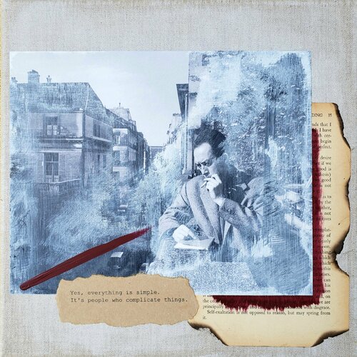 Philosophers of the Smoking Room - Albert Camus - 'People are the Problem' di Cynthia Grow, Pittura in vendita su Singulart