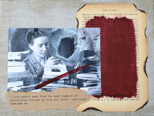 Philosophers of the Smoking Room - Simone de Beauvoir - 'At Least I Can Sleep at Night Knowing the Truth' di Cynthia Grow, Pittura in vendita su Singulart