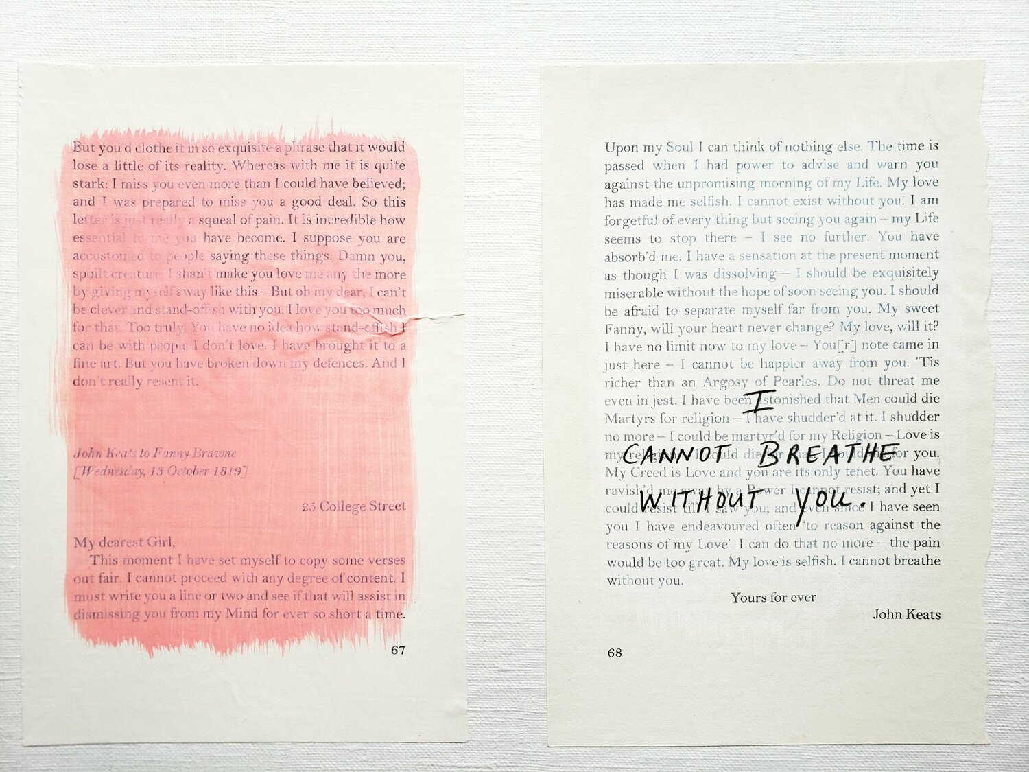Love Letters - John Keats to Fanny Brawne, [Wednesday 13 October 1819] Cynthia Grow Œuvre sur papier à vendre