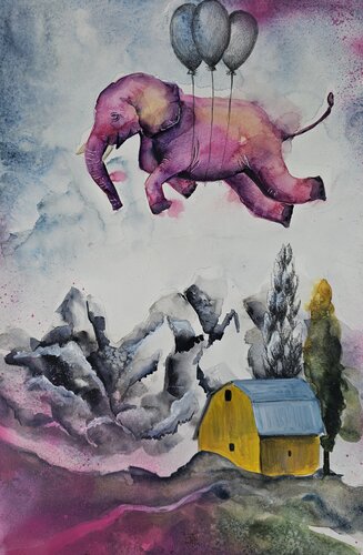 Elefante Rosaele di Smirnova Evgenia, Opera su carta in vendita su Singulart