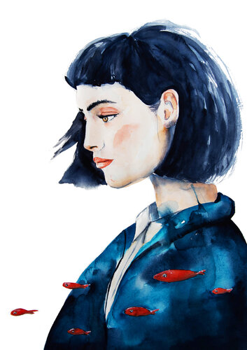 Girl With Red Fishes by Smirnova Evgenia, Painting for Sale on Singulart