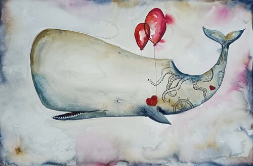 Hipster Whale van Smirnova Evgenia, Schilderij te koop op Singulart