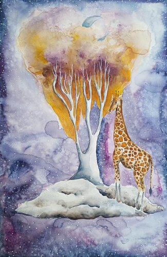 La Giraffa Sulla Nuvola van Smirnova Evgenia, Schilderij te koop op Singulart