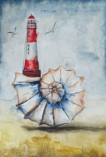 Seashell Lighthouse2 di Smirnova Evgenia, Opera su carta in vendita su Singulart