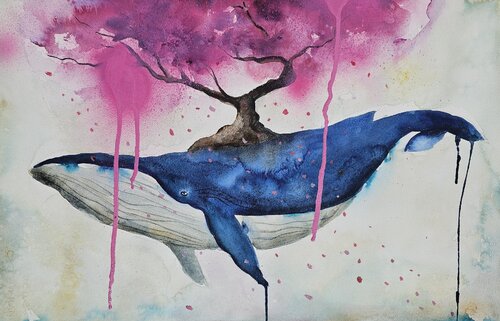 La Balena e La Sakura par Smirnova Evgenia, Peinture en vente sur Singulart