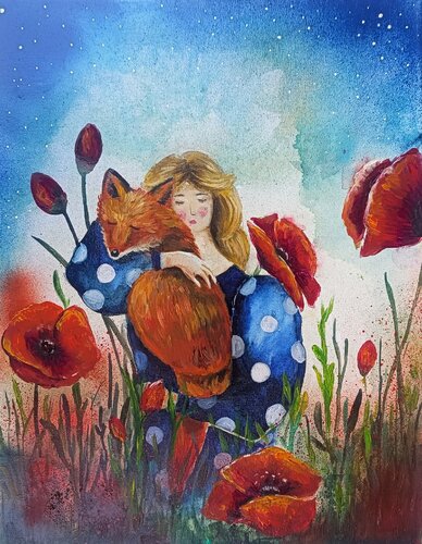 Hugging A Fox par Smirnova Evgenia, Peinture en vente sur Singulart