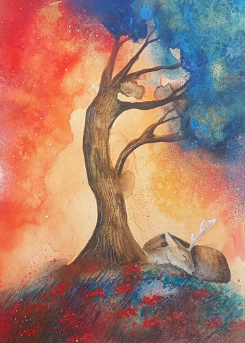 Dreamy Deer von Smirnova Evgenia, Malerei kaufen auf Singulart