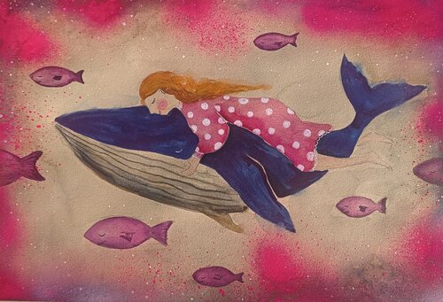 Hugging A Whale di Smirnova Evgenia, Pittura in vendita su Singulart