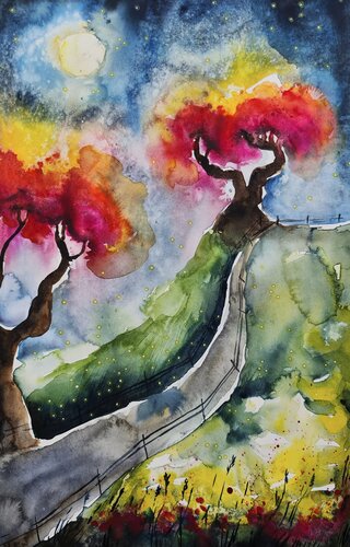Whispering Trees of the Night de Smirnova Evgenia, Obra en papel a la venta en Singulart