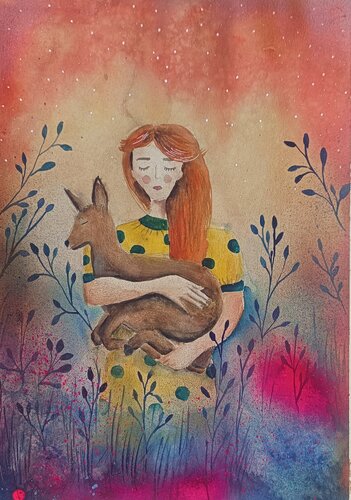 With A Deer von Smirnova Evgenia, Malerei kaufen auf Singulart