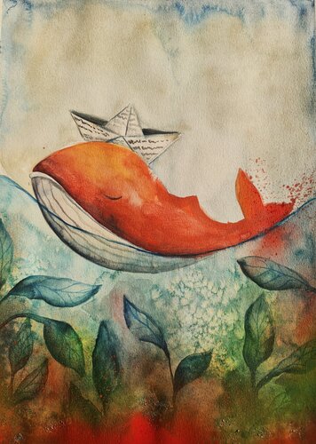 Red Whale di Smirnova Evgenia, Pittura in vendita su Singulart