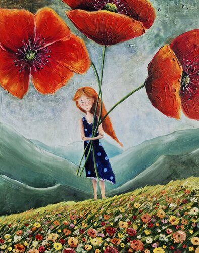 Keeper of the Giant Poppies van Smirnova Evgenia, Schilderij te koop op Singulart