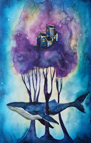 The Whale Who Carried the Sky von Smirnova Evgenia, Malerei kaufen auf Singulart