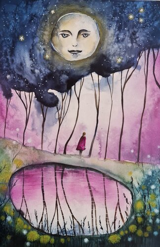 Watching Moon di Smirnova Evgenia, Pittura in vendita su Singulart