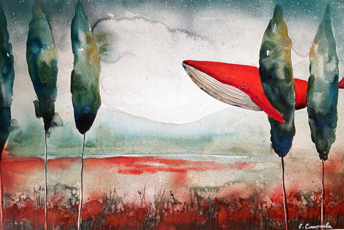 The Crimson Whale van Smirnova Evgenia, Schilderij te koop op Singulart