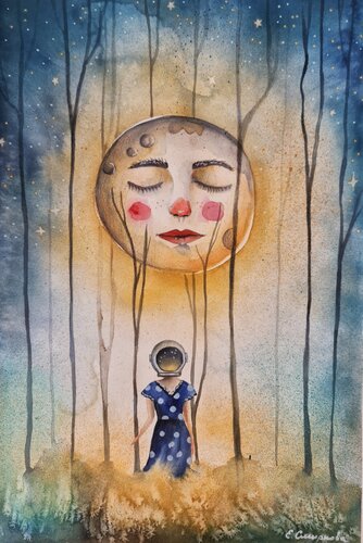 When the Moon Closed Her Eyes de Smirnova Evgenia, Pintura a la venta en Singulart