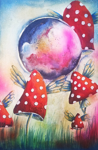 Where Mushrooms Dream de Smirnova Evgenia, Pintura a la venta en Singulart