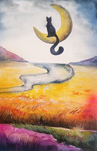 Moon Cat von Smirnova Evgenia, Malerei kaufen auf Singulart