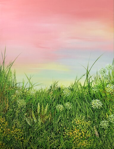 Wiese im Abendrot van Silvia Mende, Schilderij te koop op Singulart