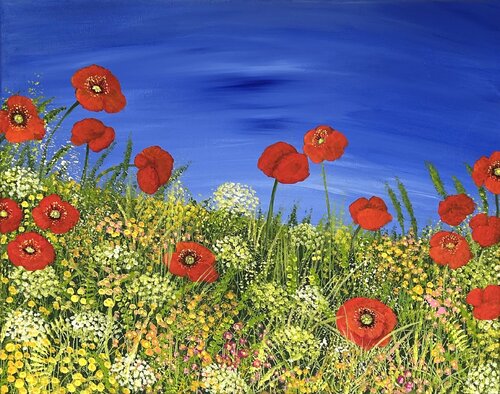 Mohnwiese von Silvia Mende, Malerei kaufen auf Singulart