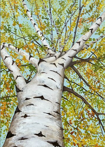 Herbstbirke di Silvia Mende, Pittura in vendita su Singulart