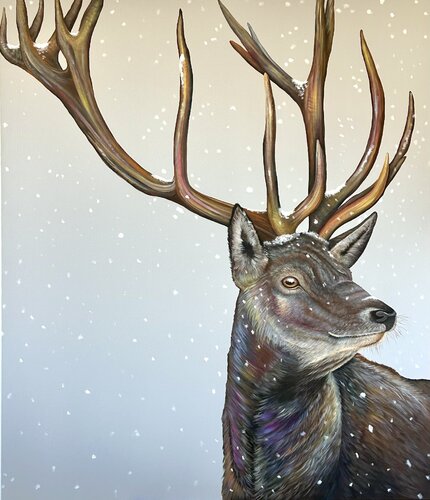 Hirsch im Schnee di Silvia Mende, Pittura in vendita su Singulart