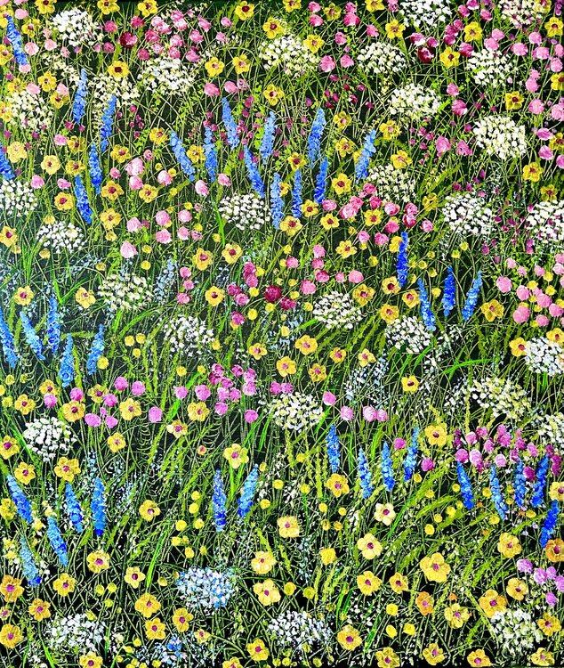 Bunte Wiese in Rosa und Blau Silvia Mende