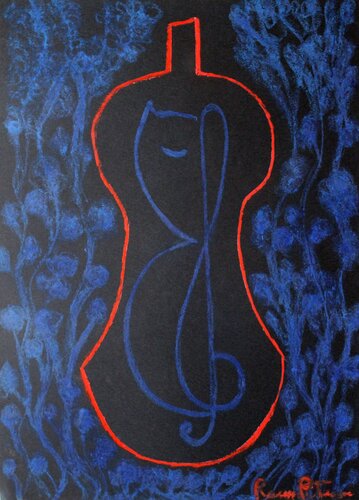 Il Gatto Blu Suona il Violino Rosso van Romina Petrini, Schilderij te koop op Singulart