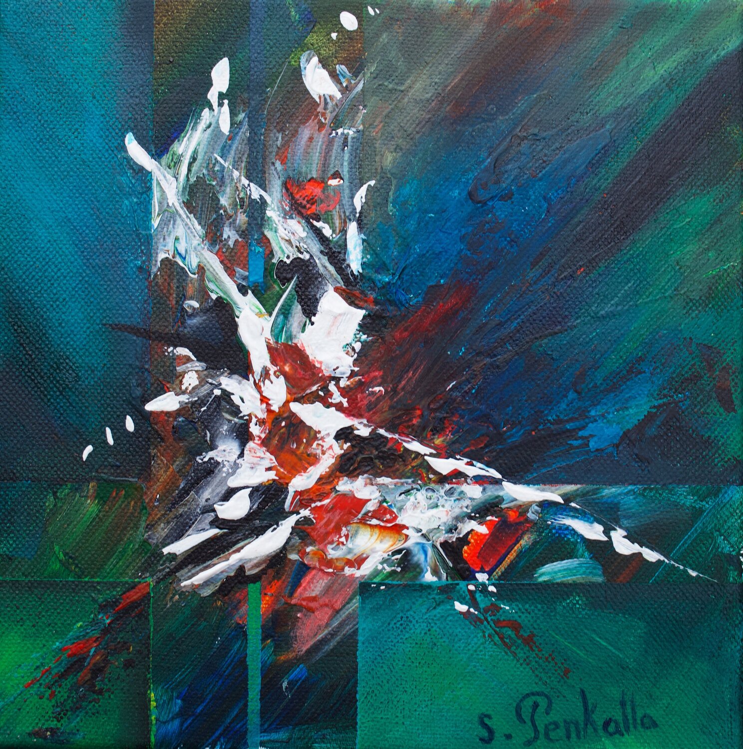 Abstrait vert et rouge sylvie Penkalla