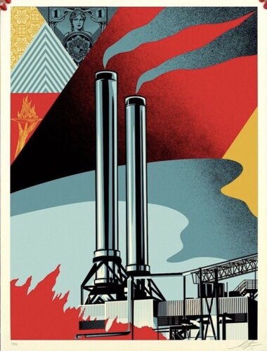 Factory stacks (Earth First) de Shepard Fairey, Impresión a la venta en Singulart