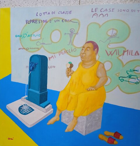 SOSTA SUL CUBO DI CEMENTO van STEFANO GALLI, Schilderij te koop op Singulart