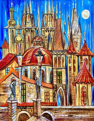 Prague's Lullaby of the New Moon by Kirill Postovit, Painting for Sale on Singulart