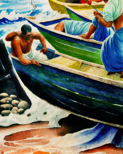 Pescadores de los mares del sur van Fernando Grilli, Werk op papier te koop op Singulart