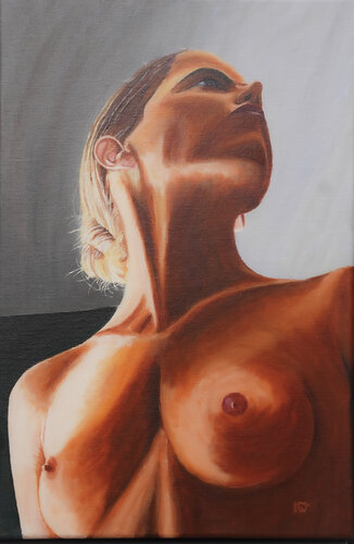 Naked woman looking over her shoulder van Ron Westerweel, Schilderij te koop op Singulart