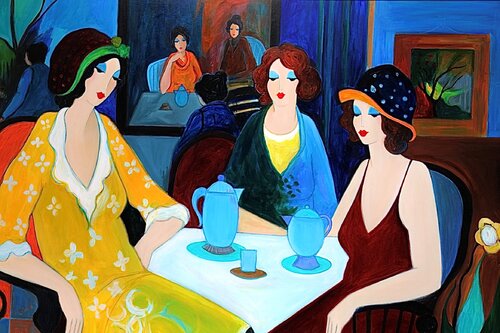 Ladies with Hats at Tea by Itzchak Tarkay, Painting for Sale on Singulart