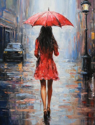 Walking a rainy day di Behshad Arjomandi, Pittura in vendita su Singulart