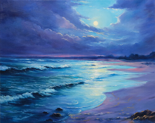 Magical Moonlight Seascape di Behshad Arjomandi, Pittura in vendita su Singulart