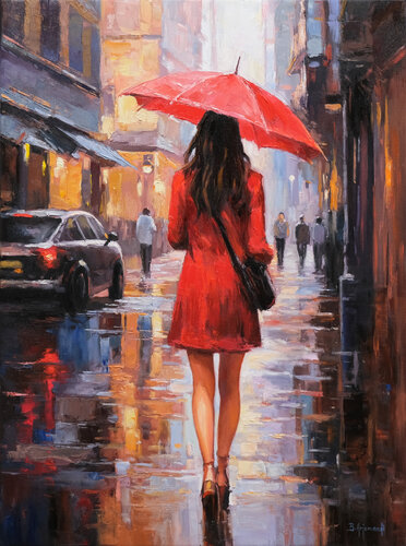 Walking in the Rainy City di Behshad Arjomandi, Pittura in vendita su Singulart