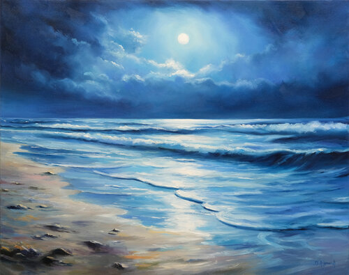 Moonlit Beach by Behshad Arjomandi, 油畫 for Sale on Singulart