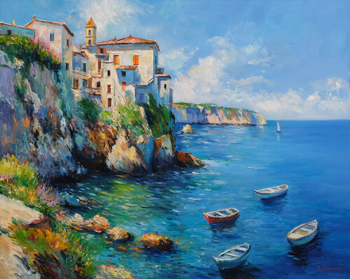 Italian Coastal Town par Behshad Arjomandi, Peinture en vente sur Singulart