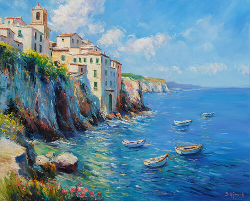 Italian Coastal View by Behshad Arjomandi, 油畫 for Sale on Singulart